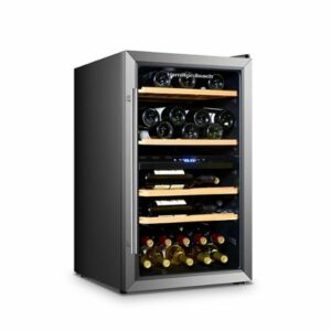 Hamilton Beach - 43-Bottle Dual Zone Wine Fridge, Wooden Shelves - Stainless Steel