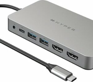 Hyper - HyperDrive Dual 10 Port USB-C Hub, 4K HDMI, Ethernet, 1 USB-C, 2 USB-A, microSD/SD, travel dock for M1/M2/M3 MacBook - Gray