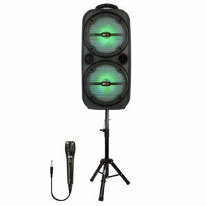 QFX - 2 x 8" BT Recharge Speaker with Microphone & Stand - Black