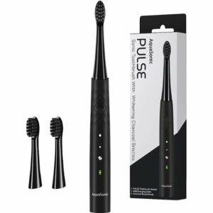 AquaSonic - Pulse Series  Rechargeable Electric Toothbrush with Activated Charcoal Whitening Bristles - Midnight Black