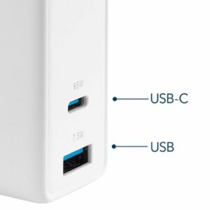 Insignia™ - 72.5W 2-Port USB-C/USB Foldable Wall Charger with International Plugs for Laptops, Smartphone, Tablet and More - White