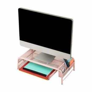 Mind Reader - Network Collection Monitor Stand 3-Compartment Storage 1 Paper Tray and 2 Side Storage Compartments, Pink - Silver