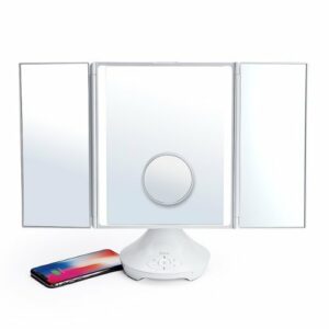 iHome - REFLECT TRIFOLD Vanity Speaker with Bluetooth, Speakerphone, and USB Charging - White