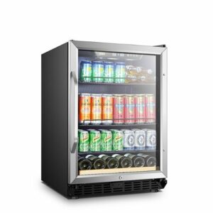 Lanbo - Built-In Refrigeration 110 Cans (12 oz.) Convertible Beverage Refrigerator with Wine Storage - Black