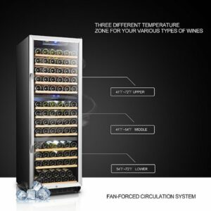 Lanbo - Freestanding/Built-In 24 Inch 143 Bottle Triple Zone Compressor Wine Cooler with Stainless Steel Door - Black