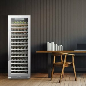 LanboPro - 24 Inch 164 Bottle Single Zone Built-in or Freestanding Wine Refrigerator with Precision Temperature Controls - Black