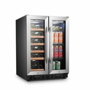 Lanbo - Freestanding/Built-In 23.4'' width 18 Bottle 55 Can Dual Zone Combo Wine and Beverage Cooler - Black