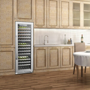 LanboPro - Built-in 24 Inch 143 Bottle Triple Zone Wine Cooler with Removable Shelves and Seamless Stainless Steel Door - Black