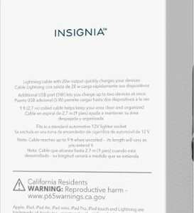 Insignia™ - 25W Lightning Vehicle Charger with 9ft coiled cable and additional USB Port for iPhone, iPad and More - Black