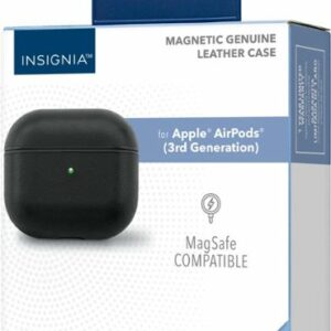 Insignia™ - Magnetic Leather Case for Apple AirPods (3rd Generation) - Black