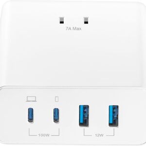 Insignia™ - 100W 4-Port USB and USB-C Desktop Charger Kit for MacBook Pro, Smartphone, Tablet and More - White