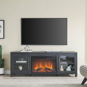 Camden&Wells - Quincy Log Fireplace TV Stand for TVs up to 75" - Charcoal Gray