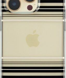 Insignia™ - Hard-Shell Case for iPhone 14 Pro Max - Black and Gold Stripe