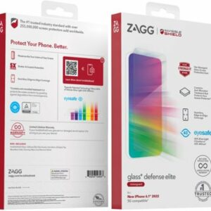 ZAGG - InvisibleShield Glass+ Defense Elite VisionGuard Blue Light Filtering Screen Protector for Apple iPhone 14