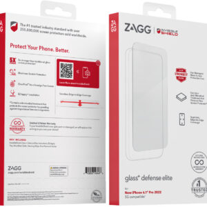 ZAGG - InvisibleShield Glass+ Defense Elite Maximum Edge-to-Edge Impact & Scratch Screen Protector for Apple iPhone 14 Pro