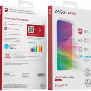 ZAGG - InvisibleShield Glass+ Defense Elite VisionGuard Blue Light Filtering Screen Protector for Apple iPhone 14 Plus