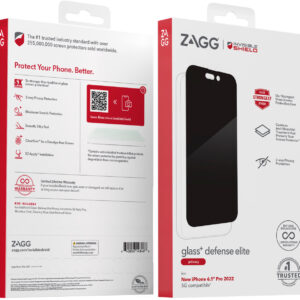 ZAGG - InvisibleShield Glass+ Defense Elite Privacy Max Impact & Privacy Filtering Screen Protector for Apple iPhone 14 Pro