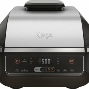 Ninja - Foodi 6-in-1 Countertop Indoor Grill with 4-quart Air Fryer, Roast, Bake, Broil, Dehydrate - Black/Stainless Steel