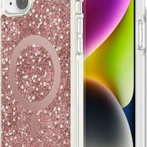 kate spade new york - Protective Hardshell Magsafe Case for iPhone 14 Plus - Chunky Glitter Rose Gold