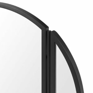 Walker Edison - Contemporary Round Metal Wall Mirror with Hinging Sides - Black