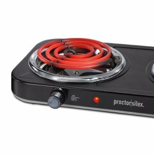 Proctor Silex - Electric Double Burner Cooktop with Adjustable Temperature - BLACK