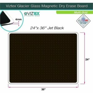 Floortex - Viztex Glacier Black Multi-Purpose Grid Glass Dry Erase Board 24'' x 36'' - Black