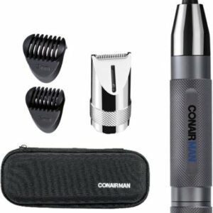 Conair - ConairMan Close Trim Precison Nose/Ear/Eyebrow Rechargeable Trimmer - Silver