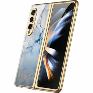 SaharaCase - Marble Series Case for Samsung Galaxy Z Fold4 - Blue/Gold