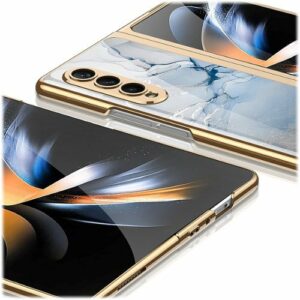 SaharaCase - Marble Series Case for Samsung Galaxy Z Fold4 - Blue/Gold