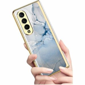 SaharaCase - Marble Series Case for Samsung Galaxy Z Fold4 - Blue/Gold