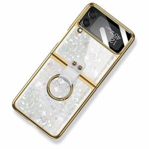 SaharaCase - Marble with Ring Case for Samsung Galaxy Z Flip4 - White