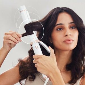 T3 - SinglePass Curl 1.25" Ceramic Long Barrel Curling and Wave Iron - White & Rose Gold