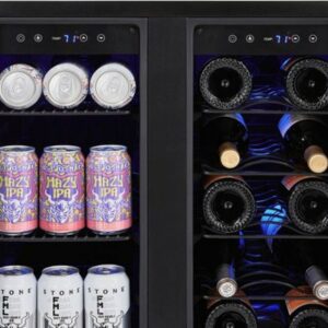 NewAir - 18 Bottle and 58 Can Built-in Dual Zone Wine and Beverage Cooler with French Doors and Adjustable Shelves - Black Stainless Steel