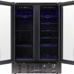 NewAir - 18 Bottle and 58 Can Built-in Dual Zone Wine and Beverage Cooler with French Doors and Adjustable Shelves - Black Stainless Steel