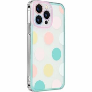 SaharaCase - PolkaDot Hybrid-Flex Hard Shell Case for Apple iPhone 14 Pro Max - Clear/Pink/Teal