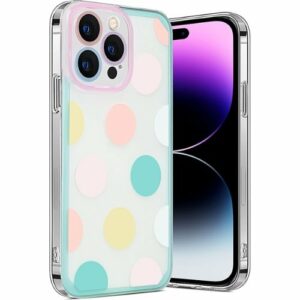 SaharaCase - PolkaDot Hybrid-Flex Hard Shell Case for Apple iPhone 14 Pro Max - Clear/Pink/Teal