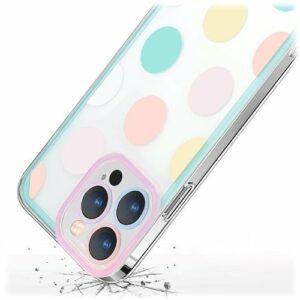 SaharaCase - PolkaDot Hybrid-Flex Hard Shell Case for Apple iPhone 14 Pro Max - Clear/Pink/Teal