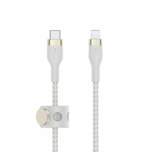 Belkin - BoostCharge Pro Flex Braided Silicone USB-C to Lightning Cable 6.6FT, MFi-Certified Charging Cable with Cable Clip - White