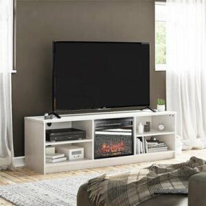 Ameriwood Home - Noble 65” TV Stand with Electric Fireplace - Ivory Oak