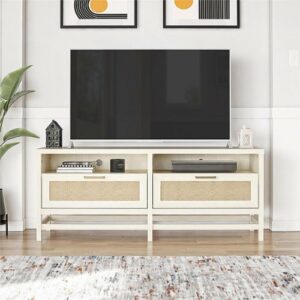 Ameriwood Home - Lennon TV Stand - Ivory Oak and Faux Rattan