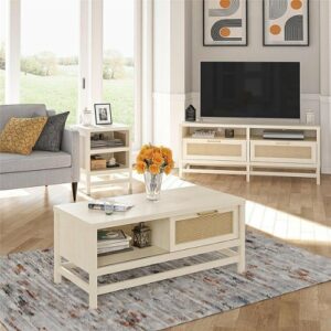 Ameriwood Home - Lennon TV Stand - Ivory Oak and Faux Rattan