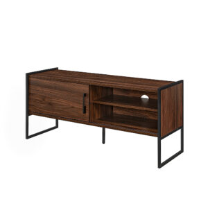 Walker Edison - Industrial Sliding-Door TV Stand for TVs up to 50” - Dark Walnut