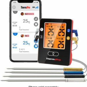 ThermoPro - Bluetooth 4 Probes Wireless Food Thermometer - Black/Red