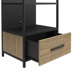 Ameriwood Home - Structure Audio Pier, Wood Veneer with Black Metal and Black Glass - Sterling Oak