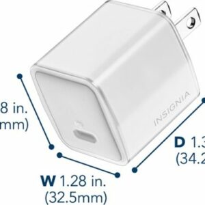 Insignia™ - 30W USB-C Foldable Compact Wall Charger Bundle with 6’ USB-C to C cable for Smartphones, Tablets and More - White