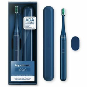 AquaSonic - Icon Rechargeable Power Toothbrush | Magnetic Holder & Slim Travel Case - Navy