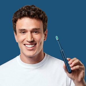 AquaSonic - Icon Rechargeable Power Toothbrush | Magnetic Holder & Slim Travel Case - Navy