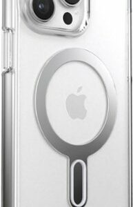 Speck - Presidio Perfect-Clear ClickLock Case with MagSafe for Apple iPhone 15 Pro Max - Clear/Chrome