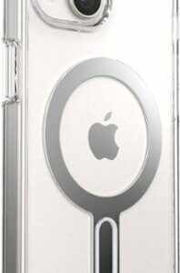 Speck - Presidio Perfect-Clear ClickLock Case with MagSafe for Apple iPhone 15/14/13 - Clear/Chrome