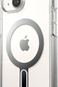 Speck - Presidio Perfect-Clear ClickLock Case with MagSafe for Apple iPhone 15/14/13 - Clear/Chrome